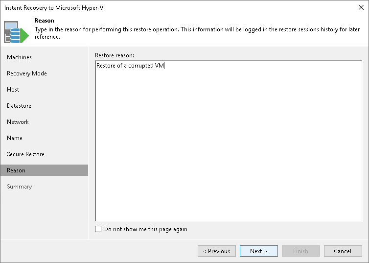 Step 11. Specify Restore Reason